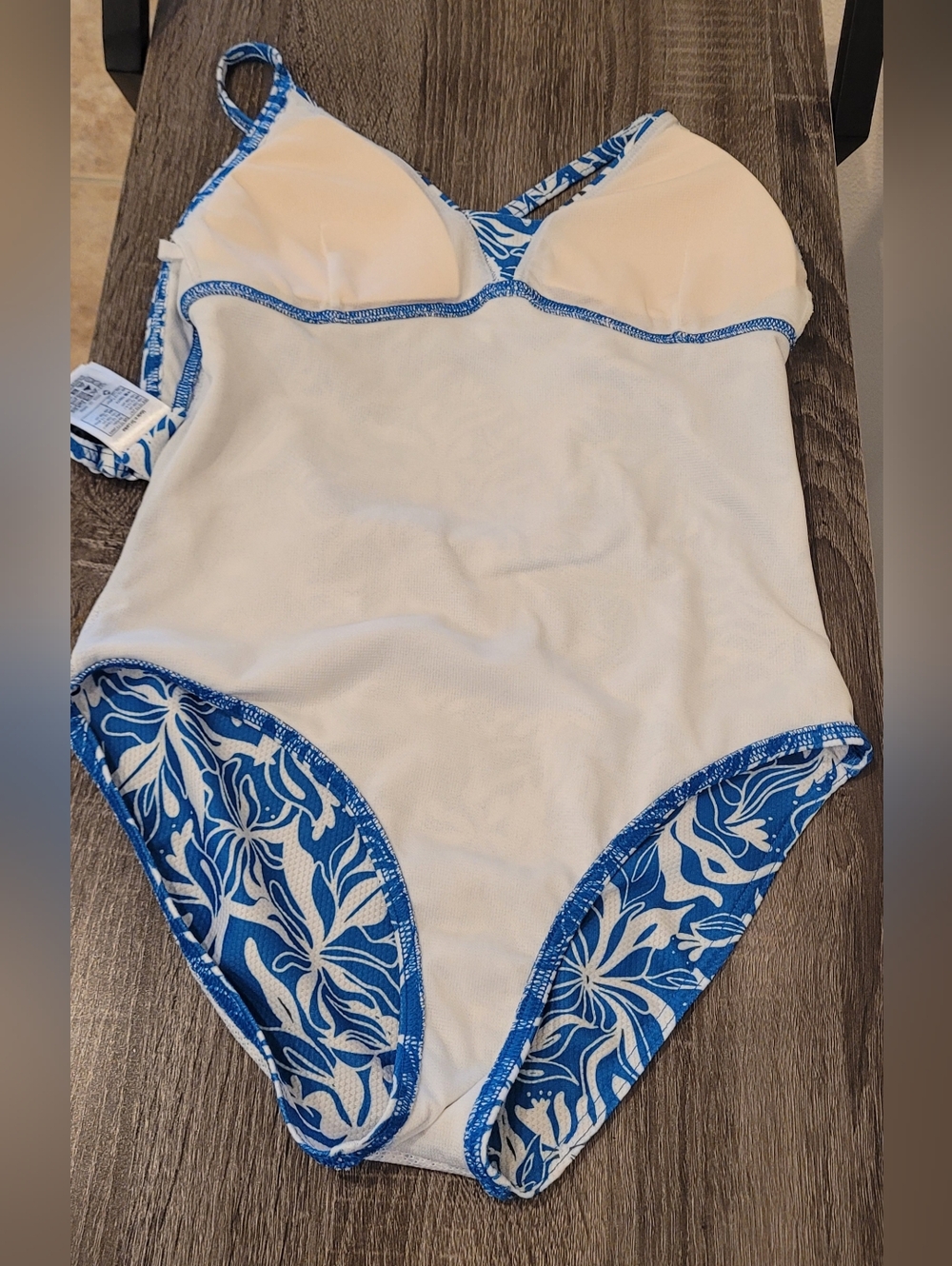 Decathalon Girl Swimsuit One Piece Blue and White Floral Size 12 - Picture 11 of 12